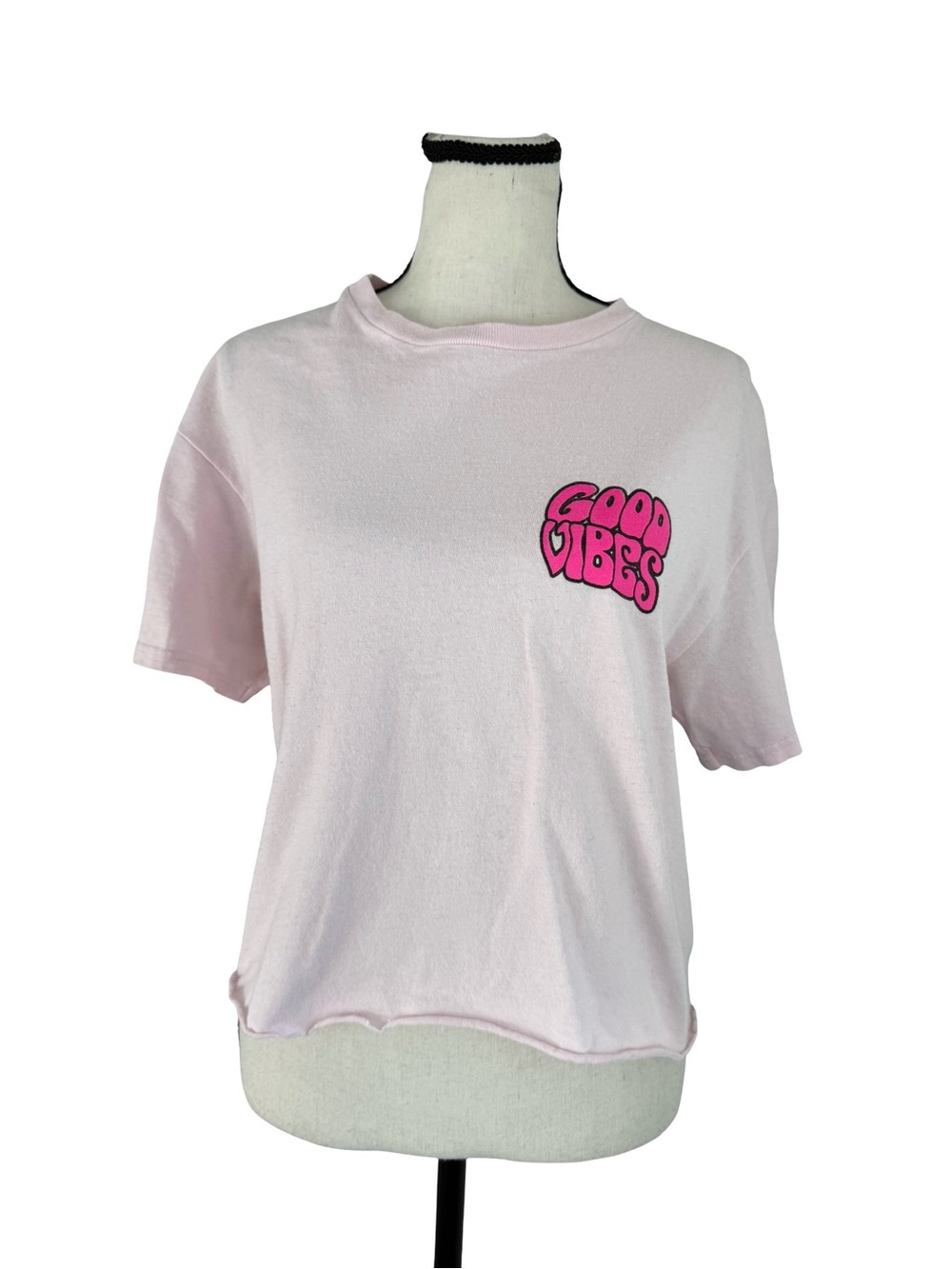 Call Your Mother Good Vibes Pink Graphic Crop Tee Medium Skeleton Flamingo